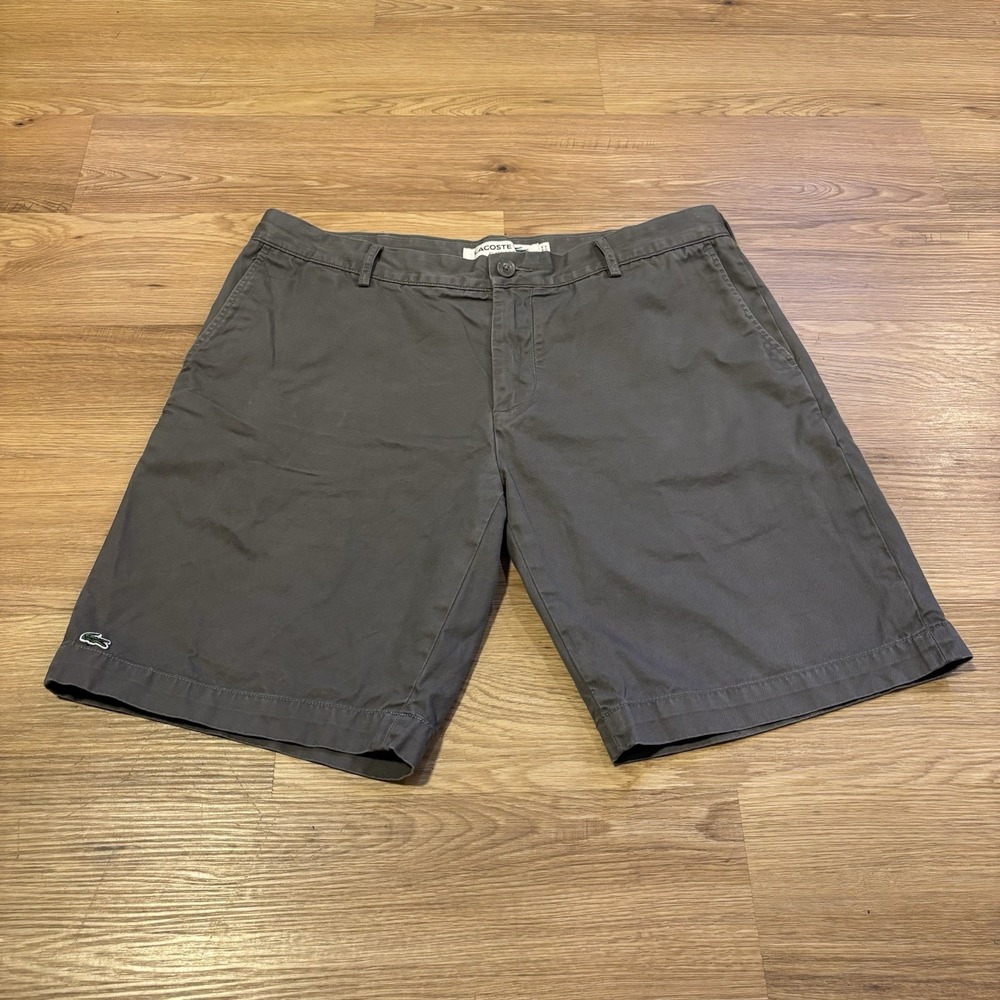 Lacoste Shorts Mens 36 Grey Chino Flat Front Twill Croc Golf Bermuda Preppy